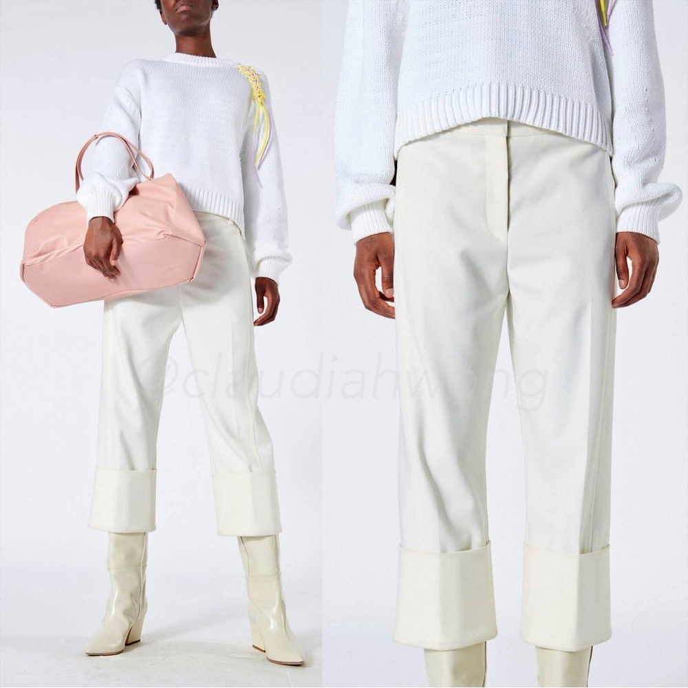 TIBI Anson Cuffed Nerd Wide Leg Pants in Ivory White